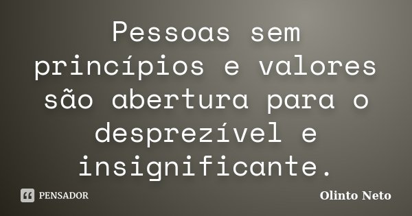 Pessoas sem princípios e valores são abertura para o desprezível e insignificante.... Frase de Olinto Neto.