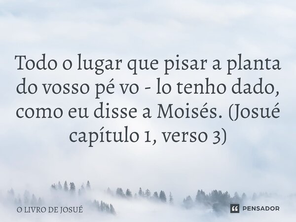 ⁠Todo o lugar que pisar a planta do vosso pé vo - lo tenho dado, como eu disse a Moisés. (Josué capítulo 1, verso 3)... Frase de O LIVRO DE JOSUÉ.