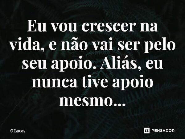 ⁠Eu vou crescer na vida, e não vai ser pelo seu apoio. Aliás, eu nunca tive apoio mesmo...... Frase de O Lucas.