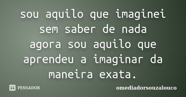 sou aquilo que imaginei sem saber de nada agora sou aquilo que aprendeu a imaginar da maneira exata.... Frase de omediadorsouzalouco.