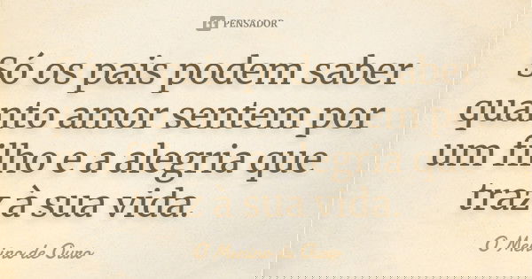 Só os pais podem saber quanto amor sentem por um filho e a alegria que traz à sua vida.... Frase de O Menino de Ouro.