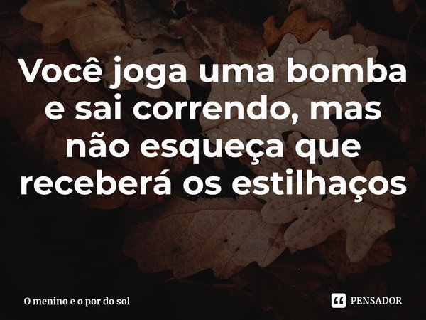 Você joga uma bomba e sai correndo, mas não esqueça que receberá os estilhaços ⁠... Frase de O menino e o por do sol.