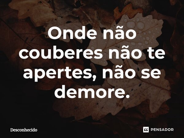 ⁠Onde não couberes não te apertes, não se demore.