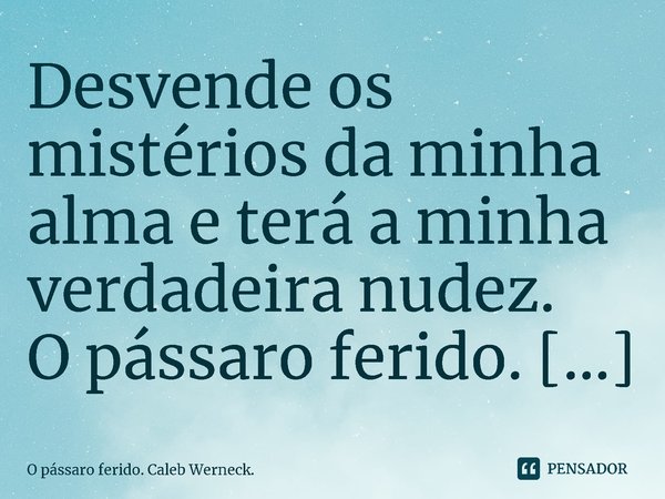 ⁠Desvende os mistérios da minha alma e terá a minha verdadeira nudez.... Frase de O pássaro ferido. Caleb Werneck..