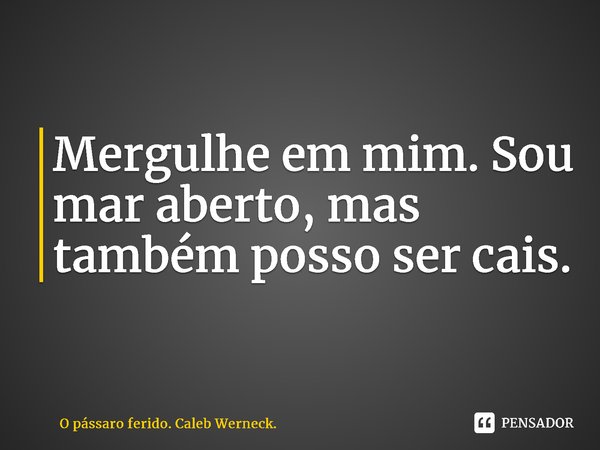 ⁠Mergulhe em mim. Sou mar aberto, mas também posso ser cais.... Frase de O pássaro ferido. Caleb Werneck..
