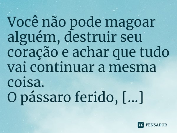 Você não pode magoar alguém, destruir seu coração e achar que tudo vai continuar a mesma coisa.... Frase de O pássaro ferido, Caleb Werneck..