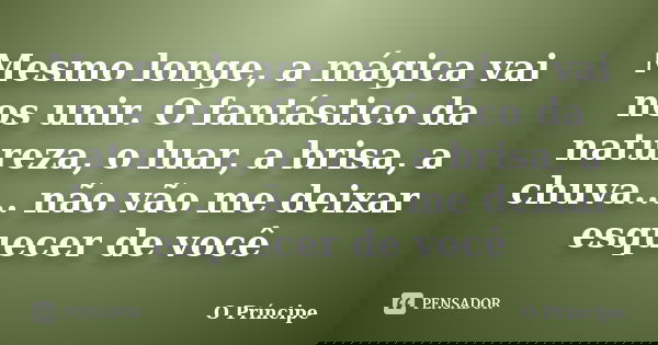 Mesmo longe, a mágica vai nos unir. O fantástico da natureza, o luar, a brisa, a chuva.... não vão me deixar esquecer de você... Frase de O Príncipe.
