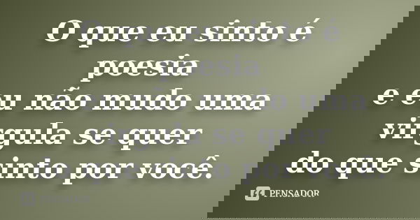 O que eu sinto é poesia e eu não mudo uma virgula se quer do que sinto por você.