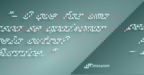 “– O que faz uma pessoa se apaixonar pela outra? – Burrice.”