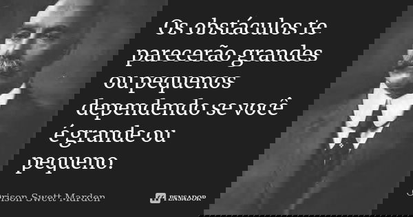 Os obstáculos te parecerão grandes ou pequenos dependendo se você é grande ou pequeno.... Frase de Orison Swett Marden.