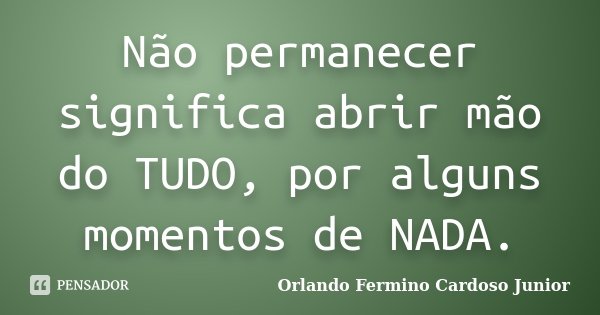 Não permanecer significa abrir mão do TUDO, por alguns momentos de NADA.... Frase de Orlando Fermino Cardoso Junior.