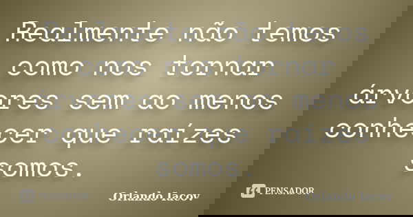 Realmente não temos como nos tornar árvores sem ao menos conhecer que raízes somos.... Frase de Orlando Iacov.