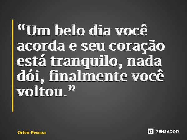 “Um belo dia você acorda e seu coração está tranquilo, nada dói, finalmente você voltou.” ⁠... Frase de Orlen Pessoa.