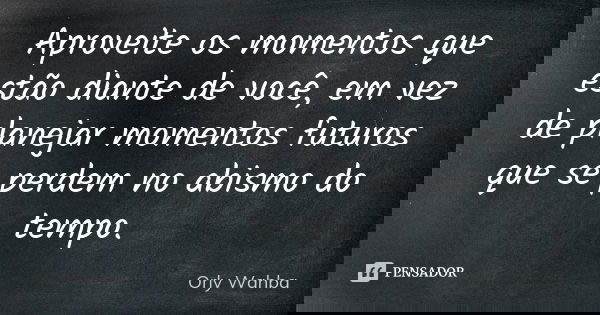 Aproveite os momentos que estão diante de você, em vez de planejar momentos futuros que se perdem no abismo do tempo.... Frase de Orly Wahba.