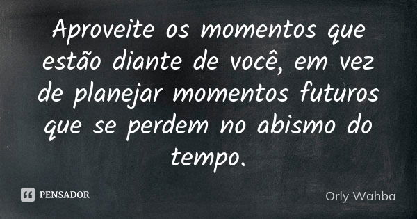 Aproveite os momentos que estão diante de você, em vez de planejar momentos futuros que se perdem no abismo do tempo.... Frase de Orly Wahba.