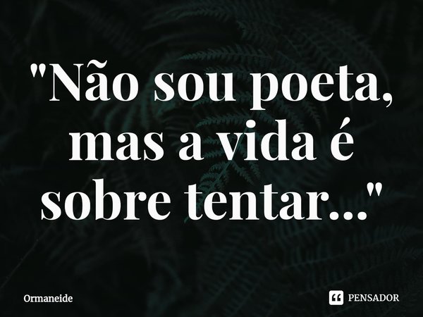 ⁠"Não sou poeta, mas a vida é
sobre tentar..."... Frase de Ormaneide.