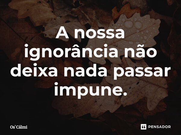 ⁠A nossa ignorância não deixa nada passar impune.... Frase de OsCálmi.