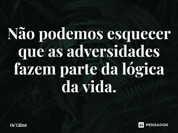 ⁠Não podemos esquecer que as adversidades fazem parte da lógica da vida.... Frase de OsCálmi.