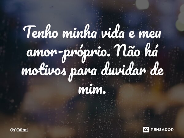 ⁠Tenho minha vida e meu amor-próprio. Não há motivos para duvidar de mim.... Frase de OsCálmi.