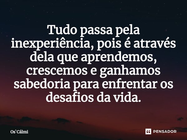 ⁠Tudo passa pela inexperiência, pois é através dela que aprendemos, crescemos e ganhamos sabedoria para enfrentar os desafios da vida.... Frase de OsCálmi.