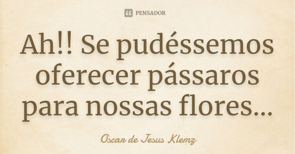 Ah!! Se pudéssemos oferecer pássaros para nossas flores...... Frase de Oscar de Jesus Klemz.