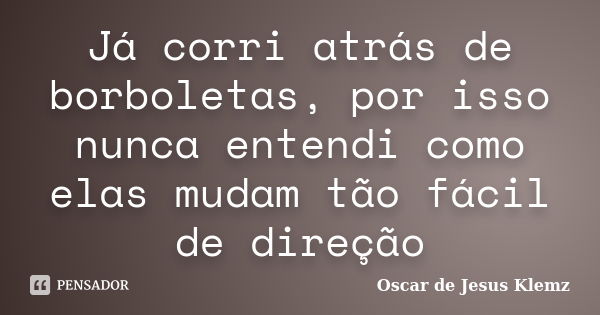 Já corri atrás de borboletas, por isso nunca entendi como elas mudam tão fácil de direção... Frase de Oscar de Jesus Klemz.