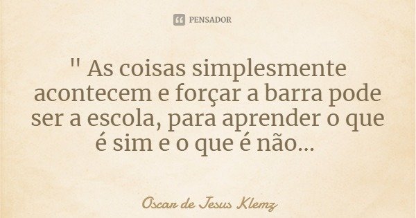 " As coisas simplesmente acontecem e forçar a barra pode ser a escola, para aprender o que é sim e o que é não...... Frase de Oscar de Jesus Klemz.