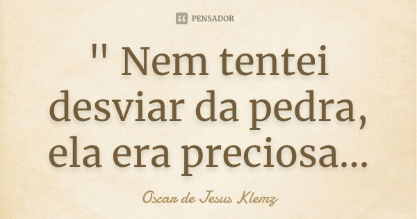 " Nem tentei desviar da pedra, ela era preciosa...... Frase de Oscar de Jesus Klemz.