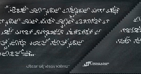 " Pode ser que chegue um dia, em que sua luta seja contra o medo de uma simples barata e não terá jeito, você terá que vencê-la...... Frase de Oscar de Jesus Klemz.