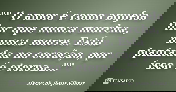 "" O amor é como aquela flor que nunca murcha, nunca morre. Está plantada no coração, por isso é eterna...""... Frase de Oscar de Jesus Klemz.