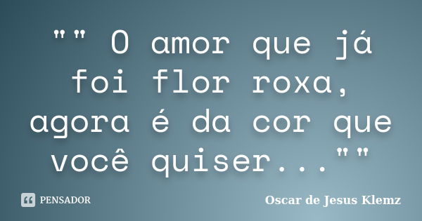 "" O amor que já foi flor roxa, agora é da cor que você quiser...""... Frase de Oscar de Jesus Klemz.