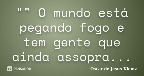 "" O mundo está pegando fogo e tem gente que ainda assopra...... Frase de Oscar de Jesus Klemz.