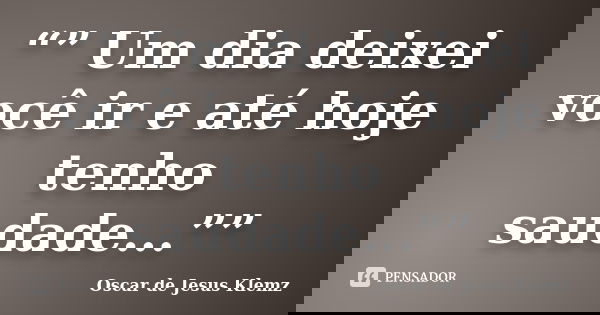 “” Um dia deixei você ir e até hoje tenho saudade...””... Frase de Oscar de Jesus Klemz.