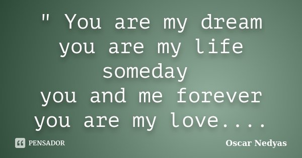" You are my dream you are my life someday you and me forever you are my love....... Frase de Oscar Nedyas.