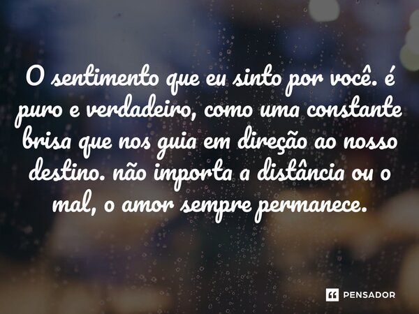 ⁠O sentimento que eu sinto por você. é puro e verdadeiro, como uma constante brisa que nos guia em direção ao nosso destino. não importa a distância ou o mal, o