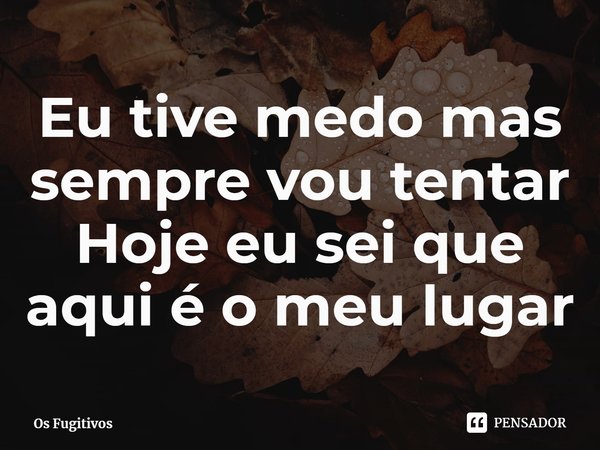 ⁠Eu tive medo mas sempre vou tentar
Hoje eu sei que aqui é o meu lugar... Frase de Os Fugitivos.