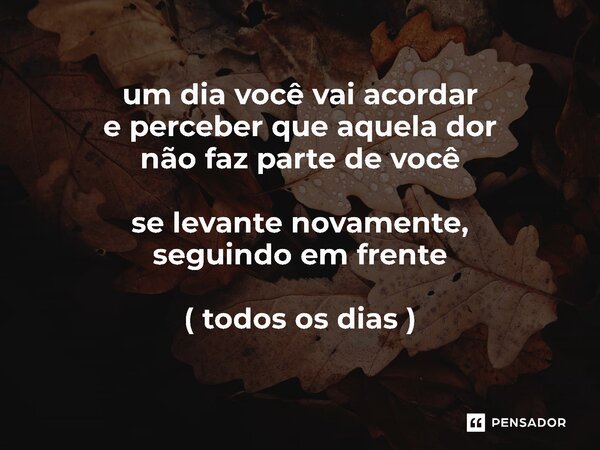 ⁠um dia você vai acordar e perceber que aquela dor nãofaz parte de você se levante novamente, seguindo em frente ( todos os dias )... Frase de osilencio_quefica.