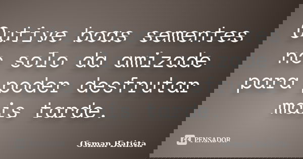 Cutive boas sementes no solo da amizade para poder desfrutar mais tarde.... Frase de Osman Batista.