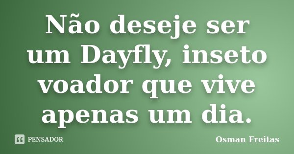 Não deseje ser um Dayfly, inseto voador que vive apenas um dia.... Frase de Osman Freitas.