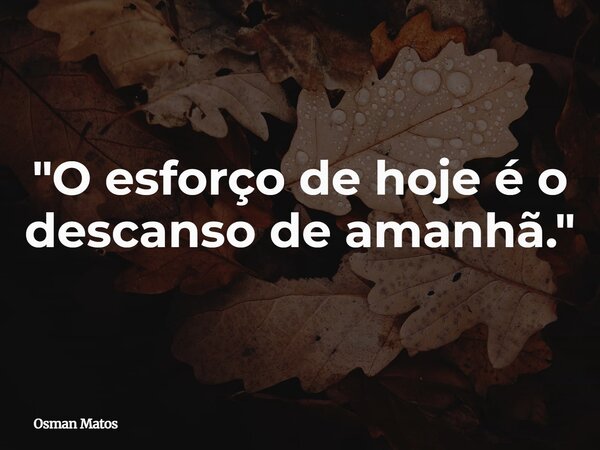 "O esforço de hoje é o descanso de amanhã."... Frase de Osman Matos.
