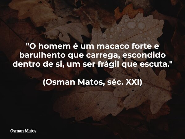 "O homem é um macaco forte e barulhento que carrega, escondido dentro de si, um ser frágil que escuta." (Osman Matos, séc. XXI)... Frase de Osman Matos.
