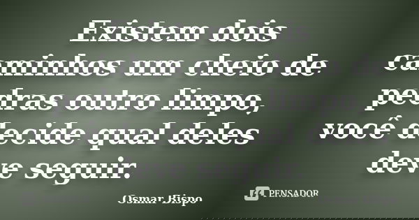Existem dois caminhos um cheio de pedras outro limpo, você decide qual deles deve seguir.... Frase de Osmar Bispo.
