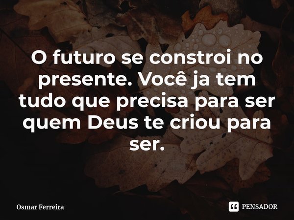 ⁠O futuro se constroi no presente. Você ja tem tudo que precisa para ser quem Deus te criou para ser.... Frase de Osmar Ferreira.
