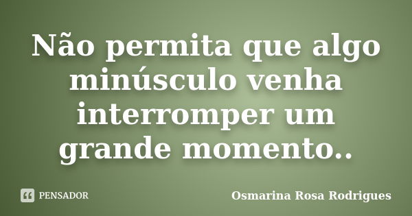 Não permita que algo minúsculo venha interromper um grande momento..... Frase de Osmarina Rosa Rodrigues.