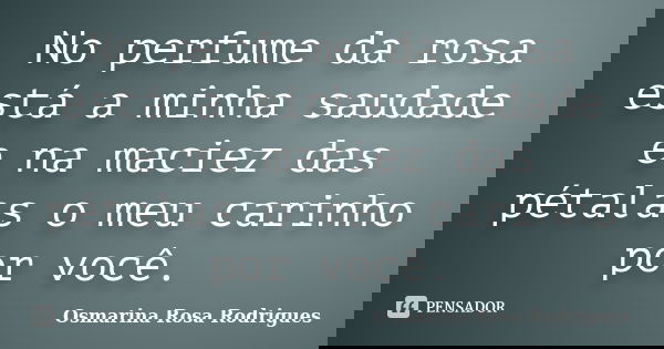 No perfume da rosa está a minha saudade e na maciez das pétalas o meu carinho por você.... Frase de Osmarina Rosa Rodrigues.