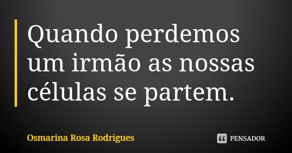 Quando perdemos um irmão as nossas células se partem.... Frase de Osmarina Rosa Rodrigues..