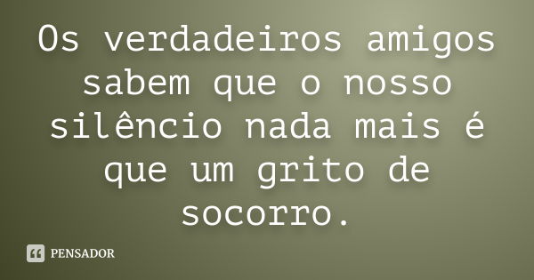 Os verdadeiros amigos sabem que o nosso silêncio nada mais é que um grito de socorro.... Frase de Anônimo.