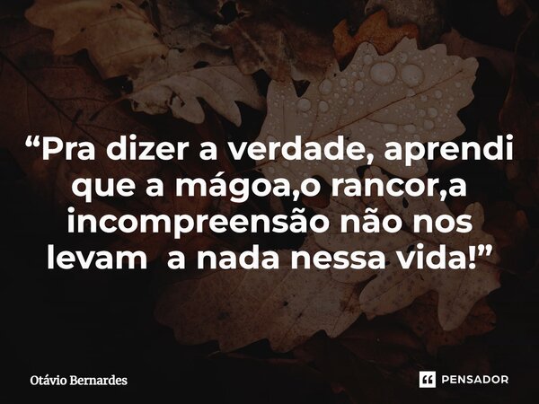 ⁠ “Pra dizer a verdade, aprendi que a mágoa,o rancor,a incompreensão não nos levam a nada nessa vida!”... Frase de Otávio Bernardes.