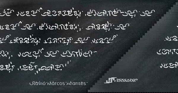 Se você acordou, levante-se; se você se levantou , ande; se você andou, corra; se você correu , você; se estiver voando, não pare!... Frase de Otávio Marcos Arantes.