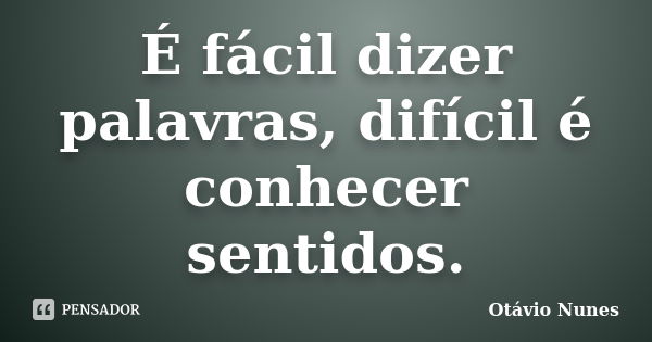 É fácil dizer palavras, difícil é conhecer sentidos.... Frase de Otávio Nunes.